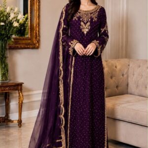 Pearl Beaded Premium Chiffon A-Line Frock Women Festive Wear - Top Brand in Pakistan