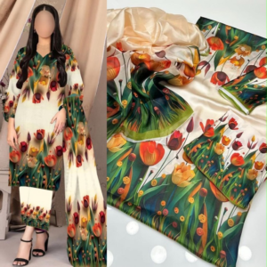 Tie and dye digital printed luxury silk suit for women