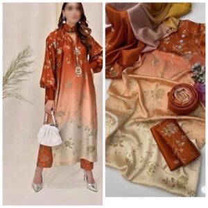 Digital printed ladies silk suit in bold tie dye colors