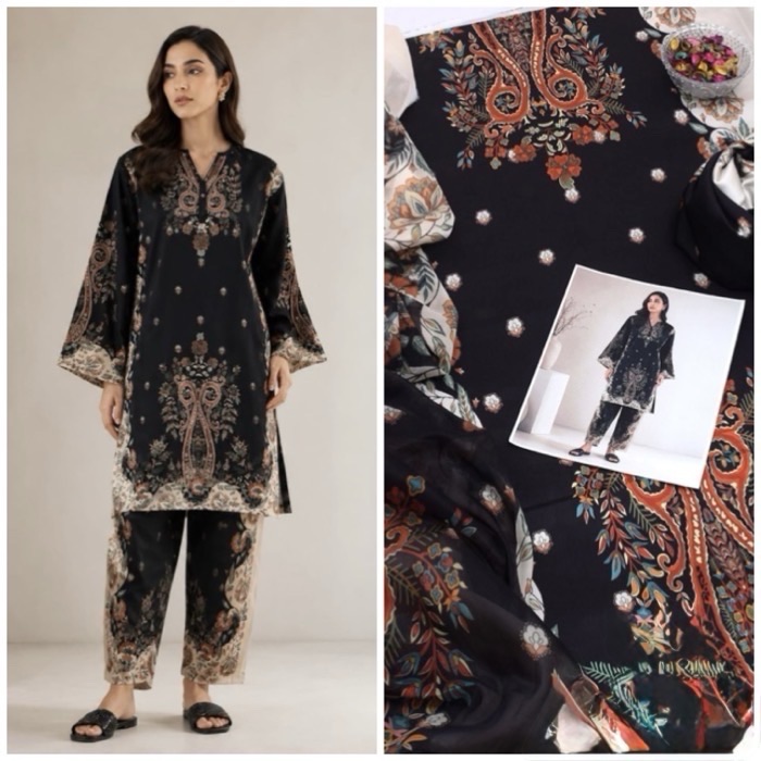 Classic 3 piece silk unstitched suit with silk trousers